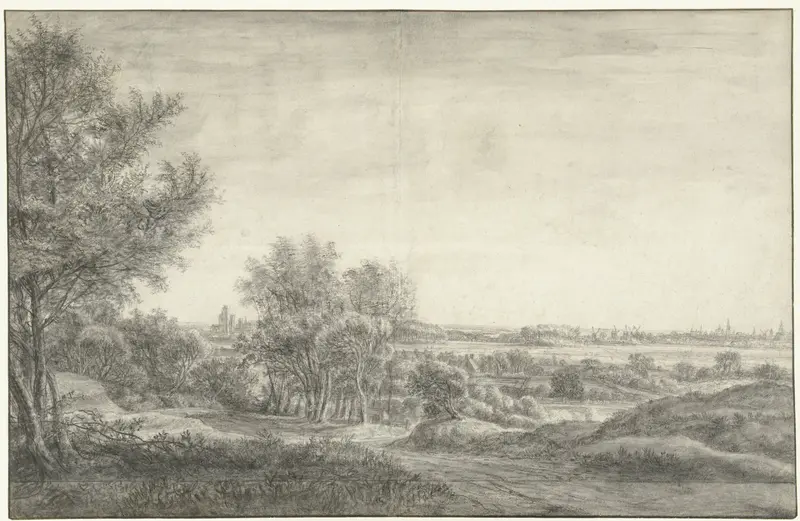 Gezicht vanuit de duinen op Haarlem met ruïne van het Huis te Kleef Wall Art by Anthonie Waterloo - High-Resolution Digital Print