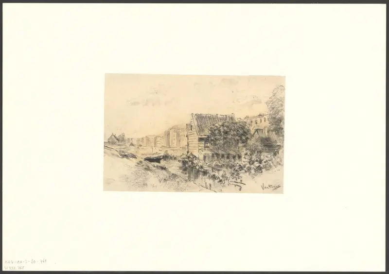 Gezicht vanuit de Krommertstraat op de achtergevels van de huizen aan de Admiraal de Ruijterweg Wall Art by Unknown - High-Resolution Digital Print