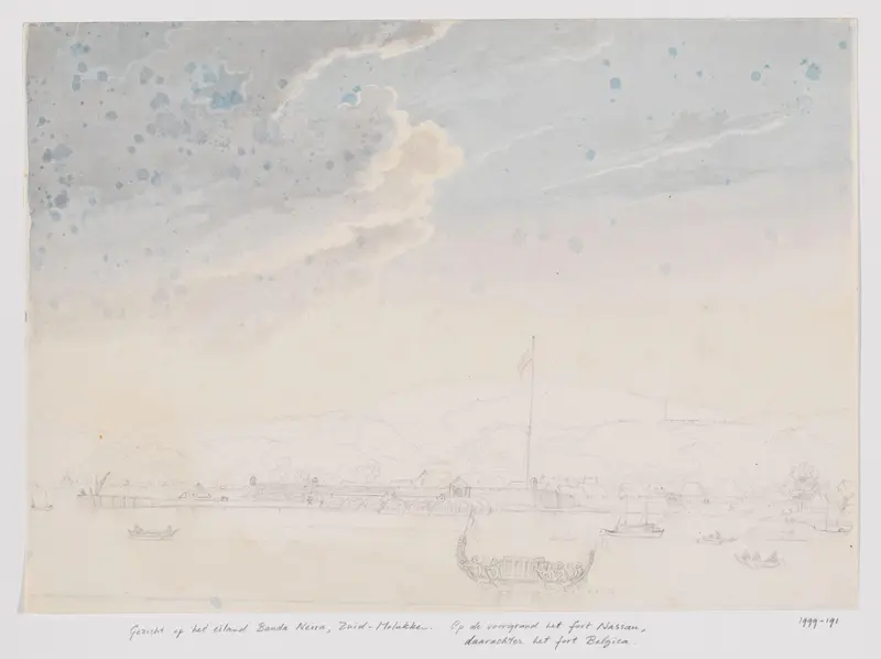 Gezicht vanuit de zee op het fort Nassau, Centraal-Molukken Wall Art by Adrianus Johannes Bik - High-Resolution Digital Print