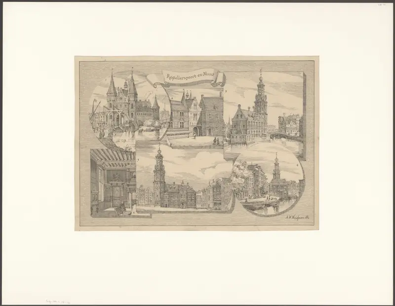 Gezichten op de Munttoren te Amsterdam in verschillende eeuwen Wall Art by Unknown - High-Resolution Digital Print