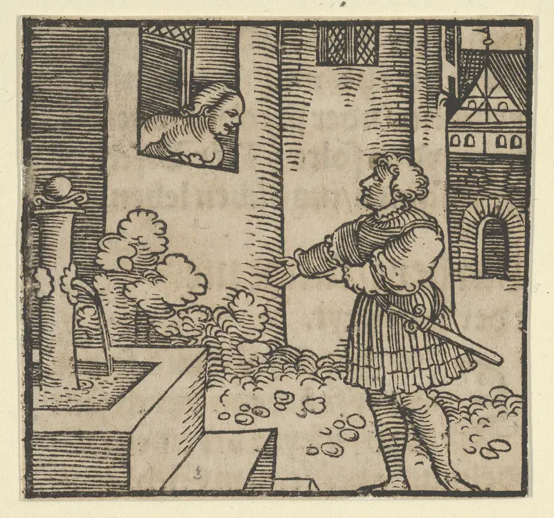 Ghita Locking out her Husband Tofano, from The Decameron Wall Art by Hans Schäufelein - High-Resolution Digital Print