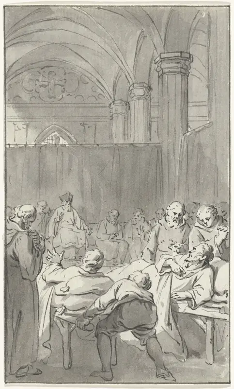 Gijsbrecht van Amstel en de Hertog van Gelre worden in het kapittel gebracht voor de verkiezing van een nieuwe bisschop, 1227 Wall Art by Jacobus Buys - High-Resolution Digital Print