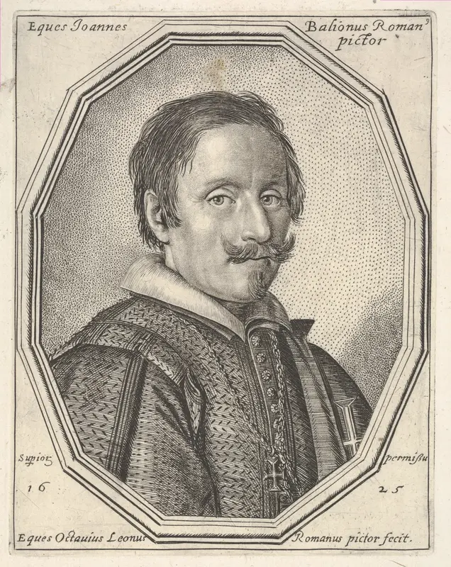 Giovanni Baglione, a bust-length portrait in a twelve-sided frame Wall Art by Ottavio Leoni (Il Padovano) - High-Resolution Digital Print