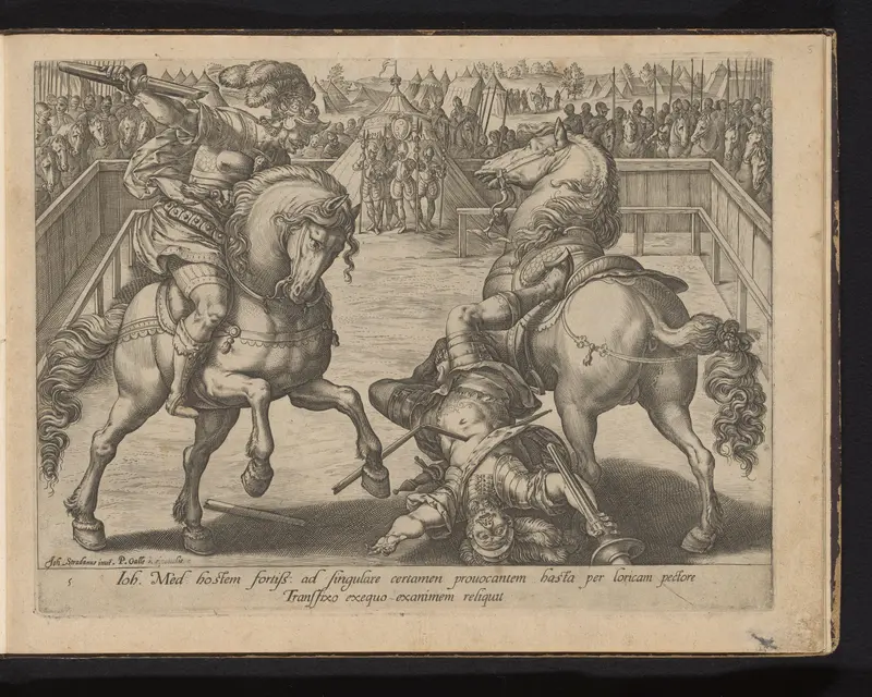 Giovanni de' Medici doodt zijn tegenstander in een duel Wall Art by Hendrick Goltzius - High-Resolution Digital Print
