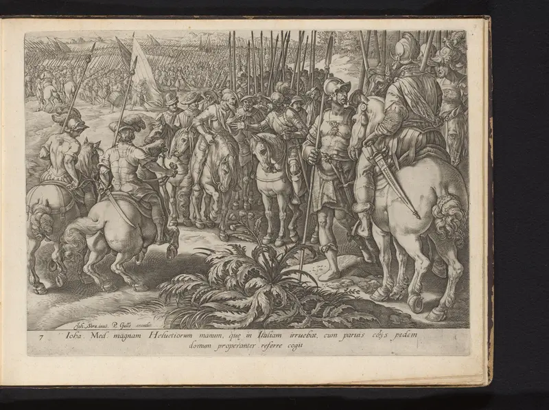 Giovanni de' Medici in overleg met Zwitserse huurlingen Wall Art by Hendrick Goltzius - High-Resolution Digital Print