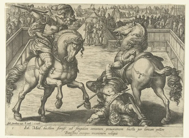 Giovanni de' Medici verslaat zijn tegenstander in een ruitergevecht Wall Art by Unknown - High-Resolution Digital Print