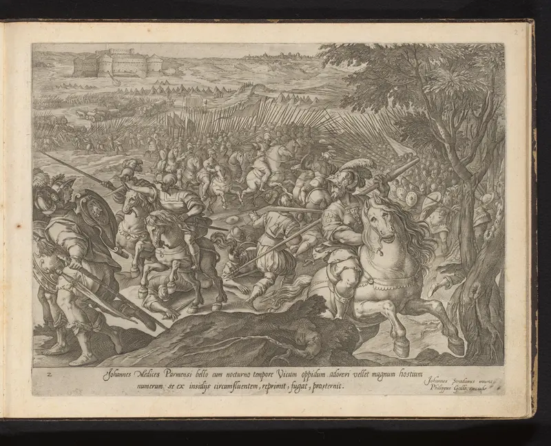 Giovanni de' Medici zorgt voor een veilige aftocht van het keizerlijk leger bij het fort van Pontevico Wall Art by Hendrick Goltzius - High-Resolution Digital Print