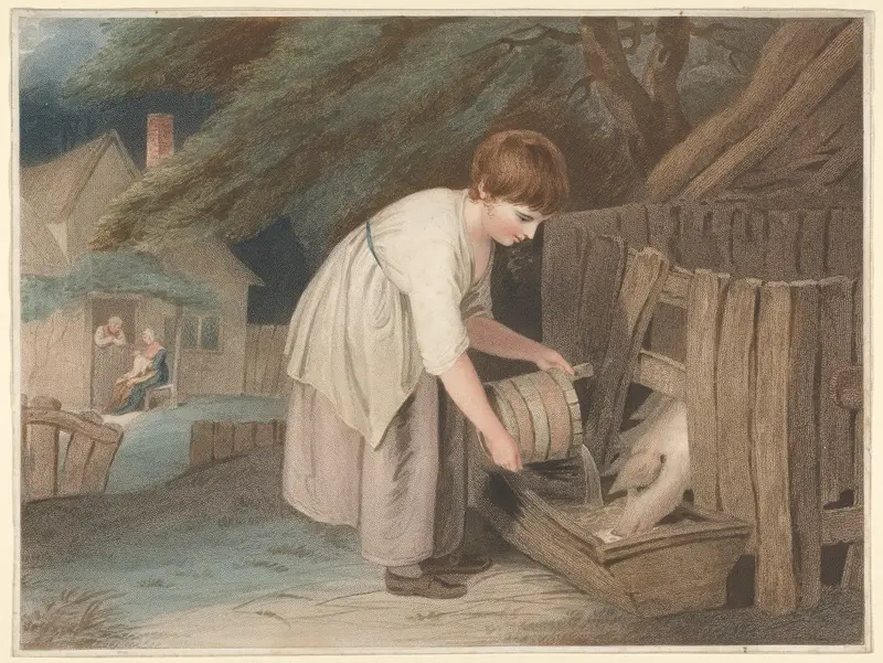 Girl and Pigs Wall Art by Thomas Gaugain - High-Resolution Digital Print