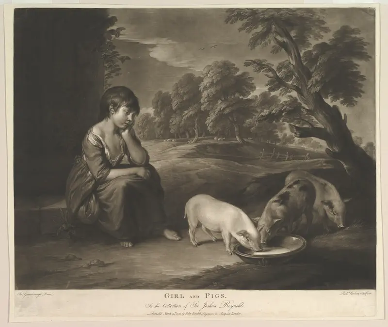 Girl and Pigs Wall Art by Richard Earlom - High-Resolution Digital Print