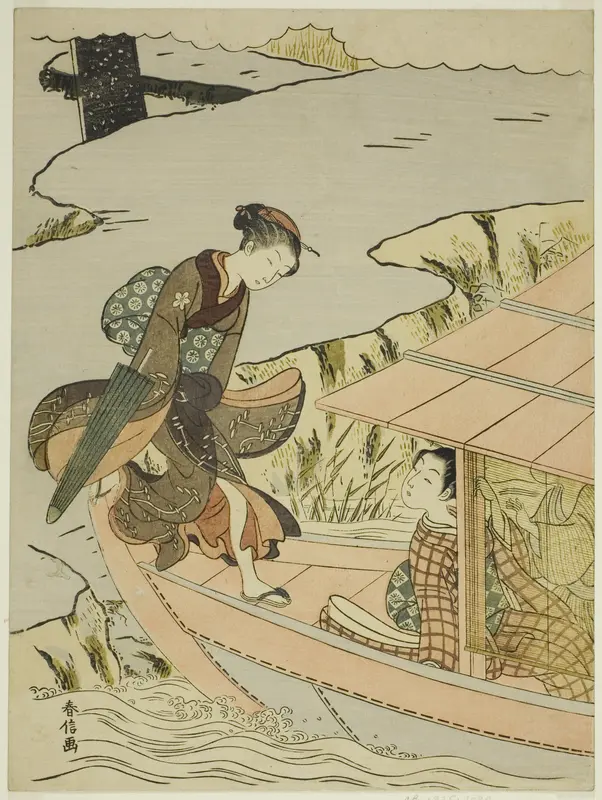 Girl Boarding a Boat Wall Art by Suzuki Harunobu - High-Resolution Digital Print