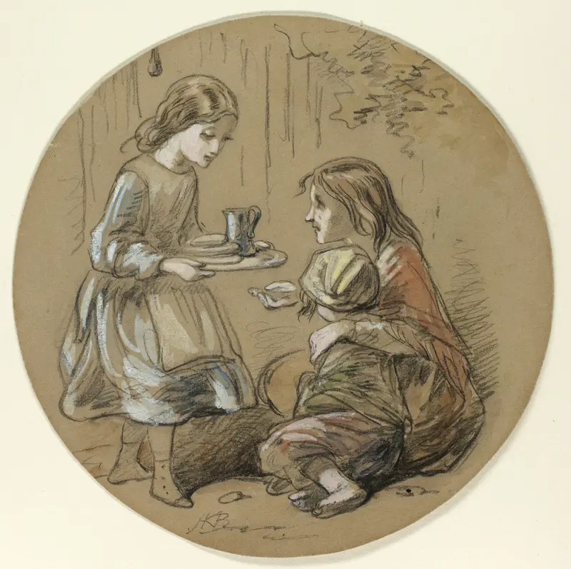 Girl Bringing Food to Poor Children Wall Art by Hablot Knight Browne - High-Resolution Digital Print