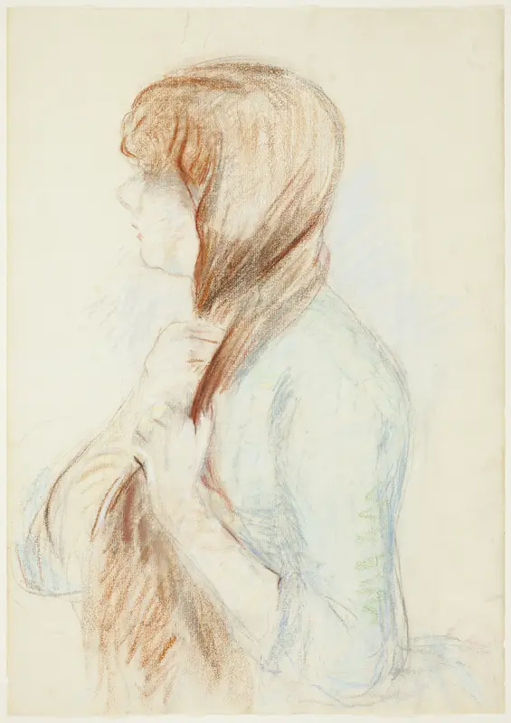 Girl Plaiting her Hair (La Natte) Wall Art by Berthe Morisot - High-Resolution Digital Print