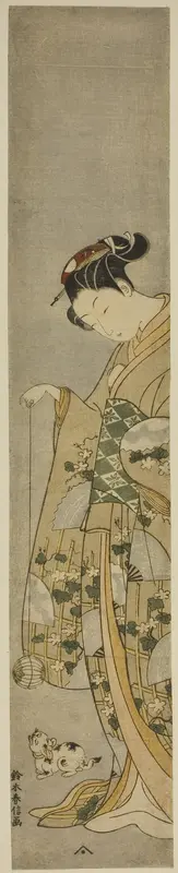 Girl Playing with a Cat Wall Art by Suzuki Harunobu - High-Resolution Digital Print