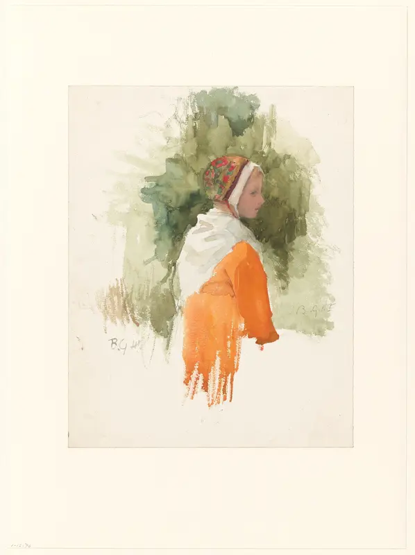 Girl Wearing a Cap and an Orange Dress Wall Art by Bramine Hubrecht - High-Resolution Digital Print