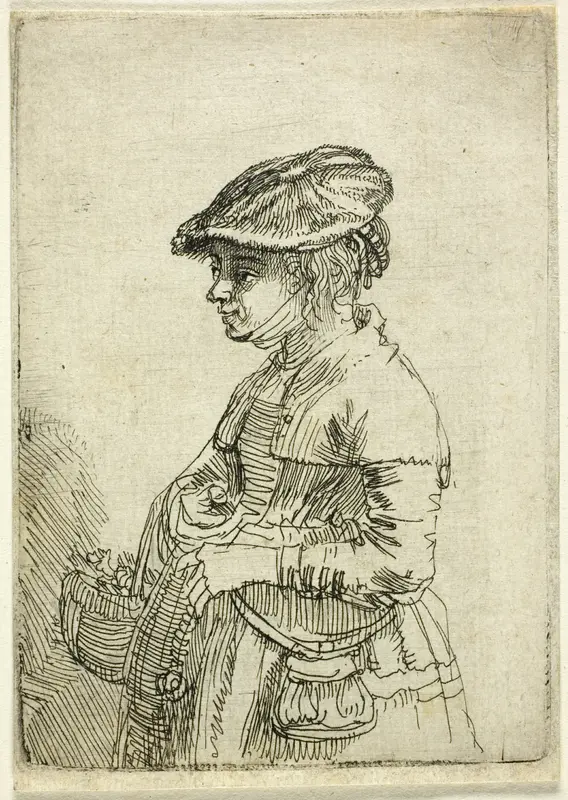 Girl with a Basket Wall Art by Rembrandt van Rijn - High-Resolution Digital Print
