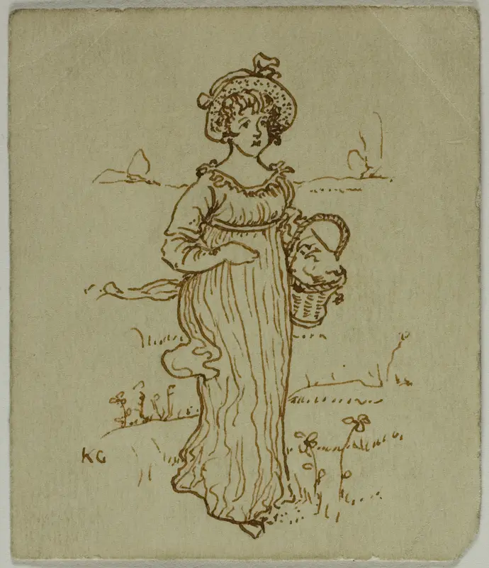 Girl with Basket Wall Art by Kate Greenaway - High-Resolution Digital Print
