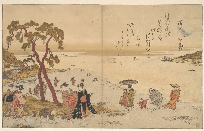 Girls Gathering Shells on the Sea-shore Wall Art by Kitagawa Utamaro - High-Resolution Digital Print