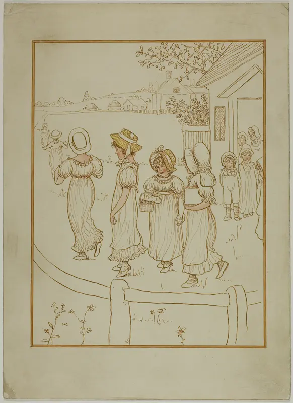 Girls Going Down a Lane Wall Art by Kate Greenaway - High-Resolution Digital Print