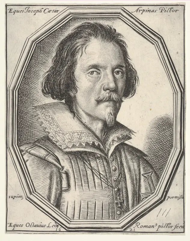 Giuseppe Cesare, called Cavaliere d'Arpino, a bust-length portrait in a twelve-sided frame Wall Art by Ottavio Leoni (Il Padovano) - High-Resolution Digital Print