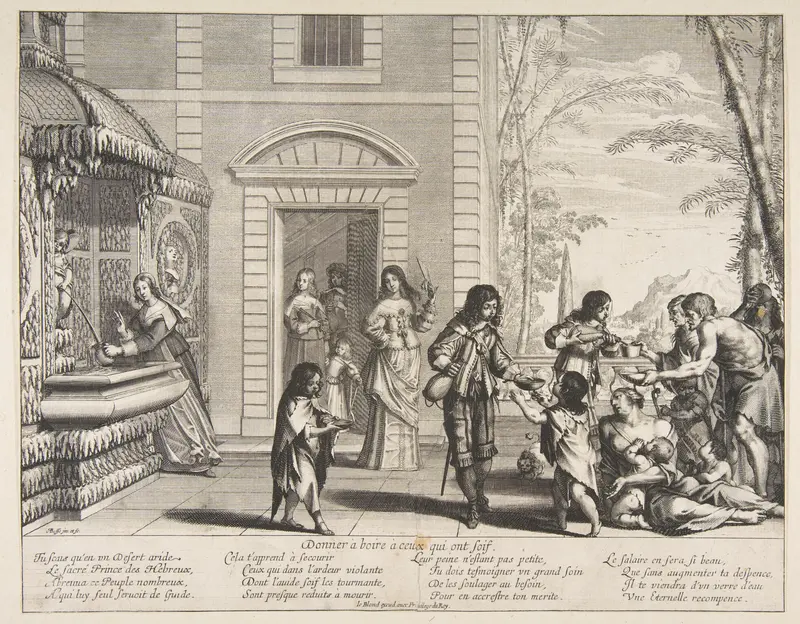 Giving Drink to the Thirsty (Donner à boire à ceux qui ont soif), from "Les Oeuvres de miséricorde" Wall Art by Abraham Bosse - High-Resolution Digital Print