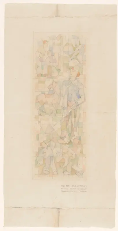 Glas-in-loodraam met een man met schep Wall Art by Reijer Cornelis Joseph Godefrooij - High-Resolution Digital Print