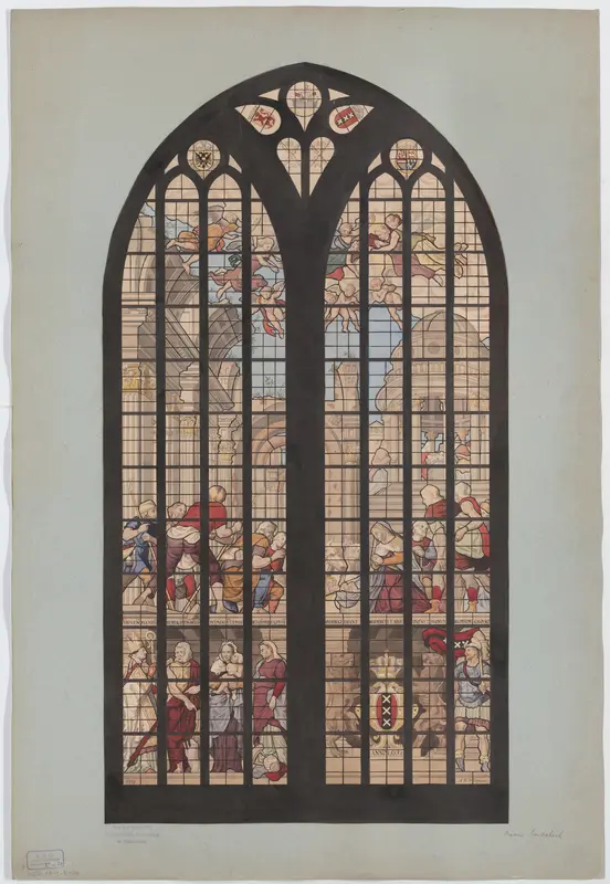 Glasraam met de aanbidding der herders in de Oude Kerk te Amsterdam Wall Art by Unknown - High-Resolution Digital Print