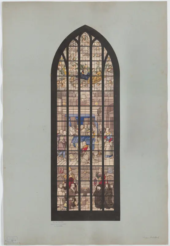 Glasraam met het sterfbed van Maria in de Oude Kerk te Amsterdam Wall Art by Unknown - High-Resolution Digital Print