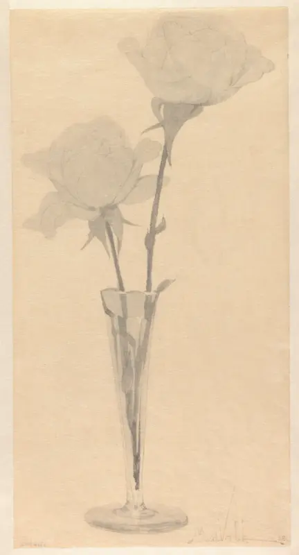 Glazen vaas met twee rozen Wall Art by Unknown - High-Resolution Digital Print
