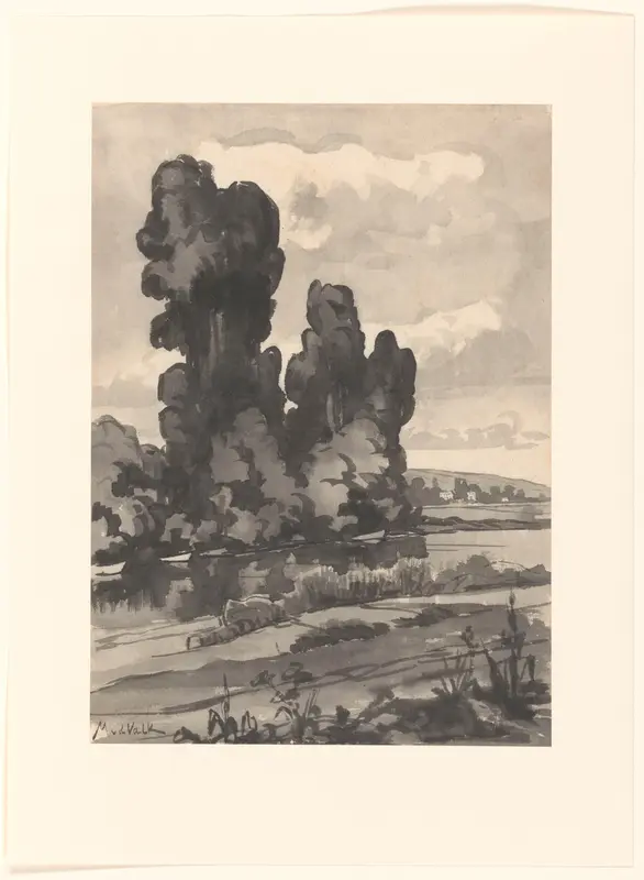 Glooiend landschap met hoge bomengroep Wall Art by Maurits van der Valk - High-Resolution Digital Print
