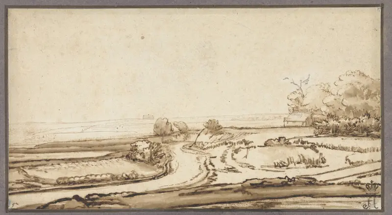 Glooiend landschap met weg en huis aan bosrand Wall Art by Abraham Furnerius - High-Resolution Digital Print
