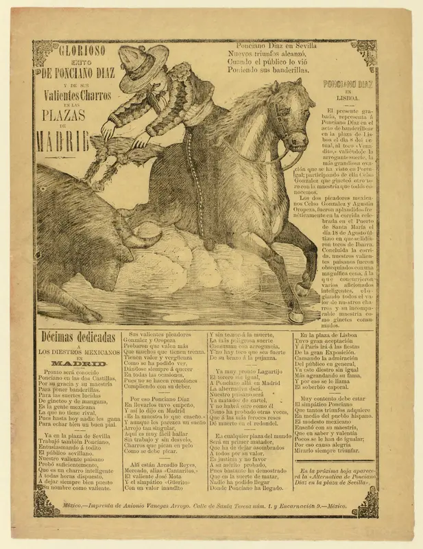 Glorious Success of Ponciano Díaz and His Brave Charros in the Bull Rings of Madrid Wall Art by Manuel Manilla - High-Resolution Digital Print