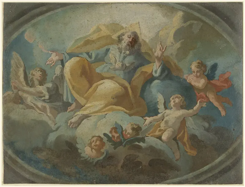 God met engelen in de wolken Wall Art by Unknown - High-Resolution Digital Print