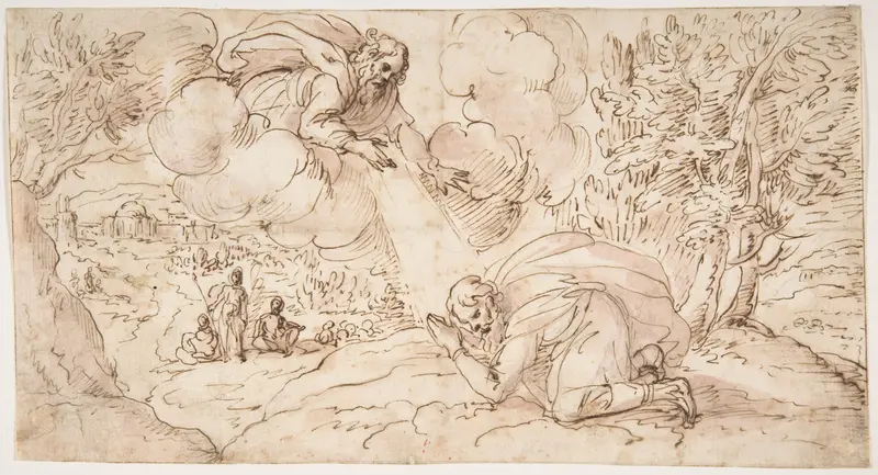 God the Father Appearing to a Kneeling Figure Wall Art by Micco Spadaro (Domenico Gargiulo) - High-Resolution Digital Print