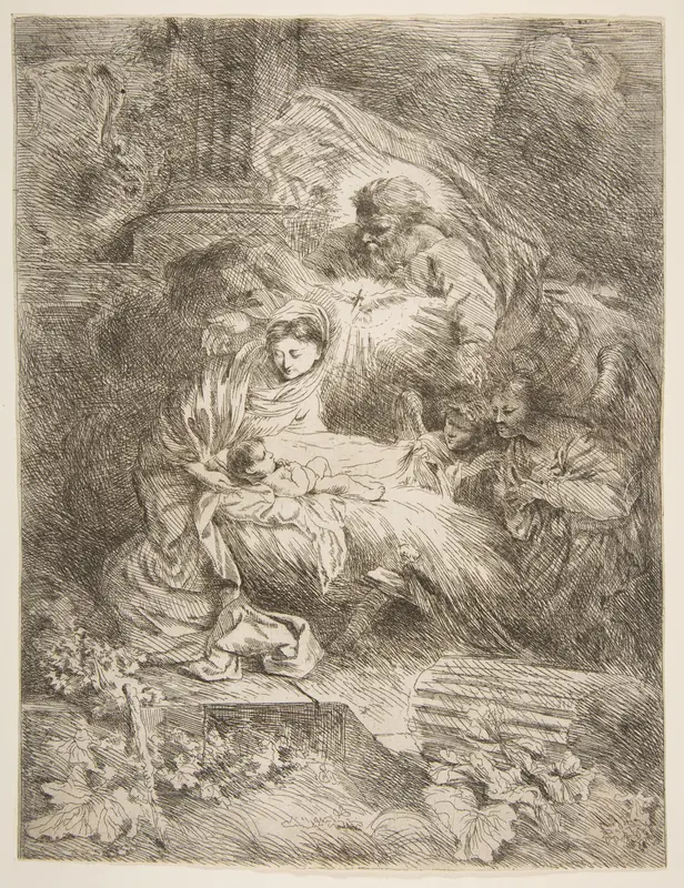 God the Father observing the Virgin and Child, angels to the right Wall Art by Giovanni Benedetto Castiglione (Il Grechetto) - High-Resolution Digital Print