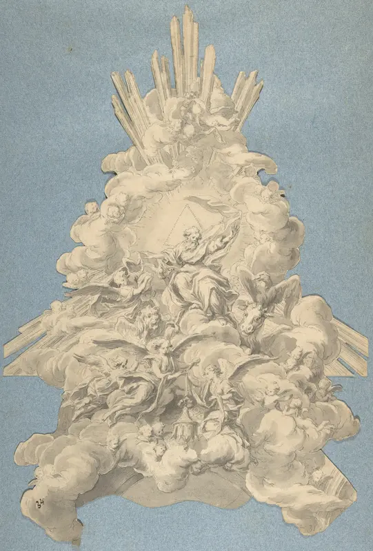 God the Father Surrounded by Angels and the Four Animals, Symbols of the Evangelists Wall Art by Anonymous, German, 18th century - High-Resolution Digital Print