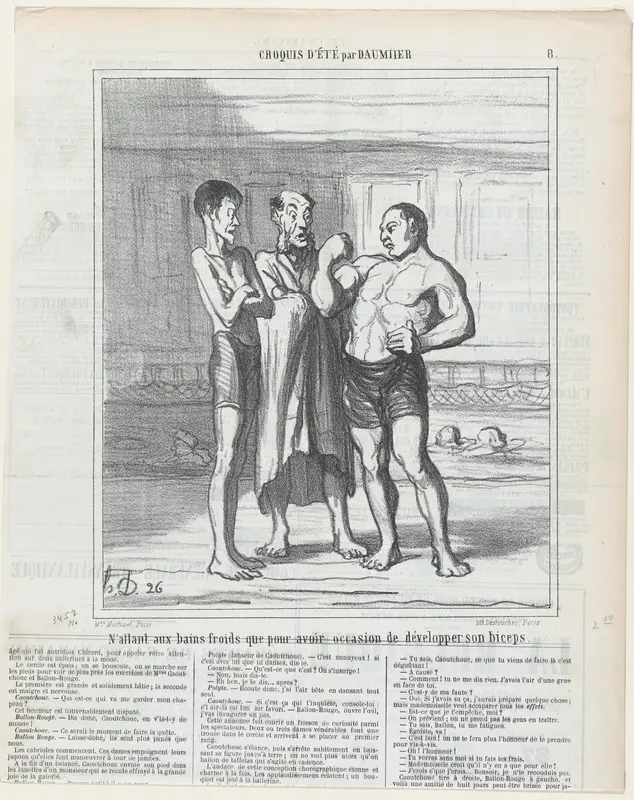 Going to the swimming pool just for the development of one's muscles, from 'Summer sketches,' published in Le Charivari, August 10, 1865 Wall Art by Honoré Daumier - High-Resolution Digital Print