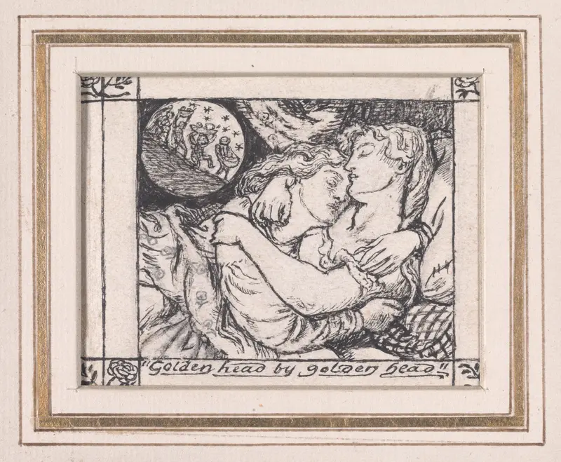Golden head by golden head, for "The Goblin Market" Wall Art by Dante Gabriel Rossetti - High-Resolution Digital Print