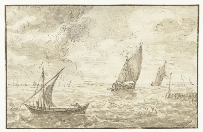 Golvend water met drie zeilende boten Wall Art by Unknown - High-Resolution Digital Print