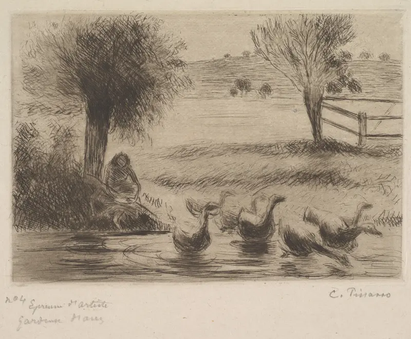 Goose Girl Wall Art by Camille Pissarro - High-Resolution Digital Print