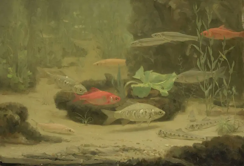 Goud- en zilvervisjes in een aquarium Wall Art by Gerrit Willem Dijsselhof - High-Resolution Digital Print