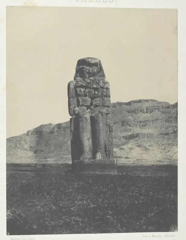 Gournah, Statue de Memnon; Thèbes, plate 55 from the album "Egypte, Nubie, Palestine et Syrie" (1852)