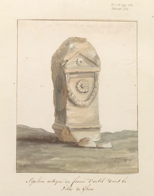 Grafmonument in vorm van klassiek altaar in stad Gozo Wall Art by Louis Ducros - High-Resolution Digital Print