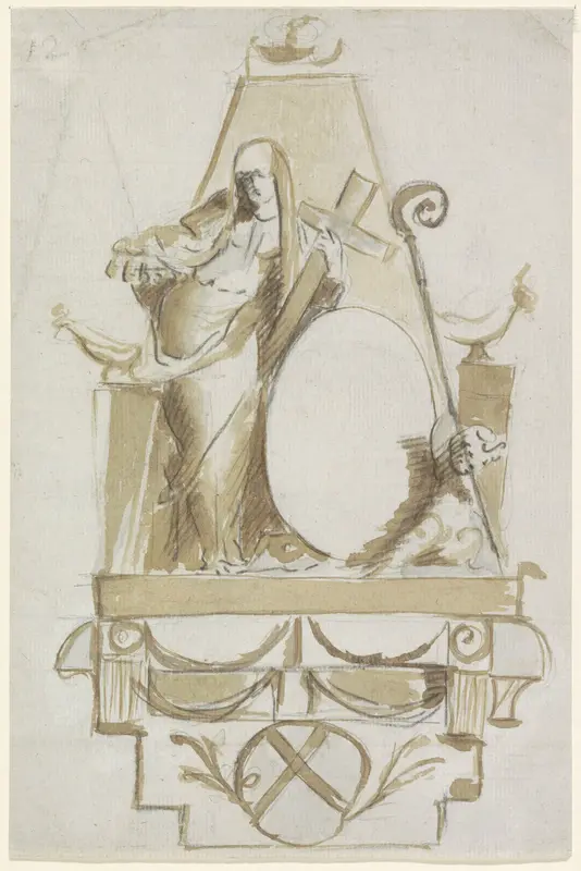 Grafmonument met vrouw met kruis en medaillon Wall Art by Willem Jacob Herreyns - High-Resolution Digital Print