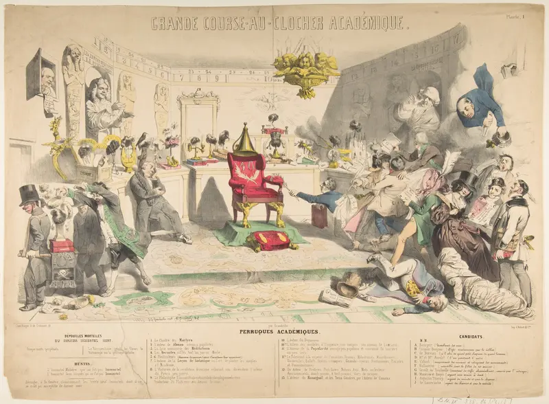 Grand Course-au-Clocher Académique, Planche 1: Perruques Académiques Wall Art by Auguste Desperret - High-Resolution Digital Print