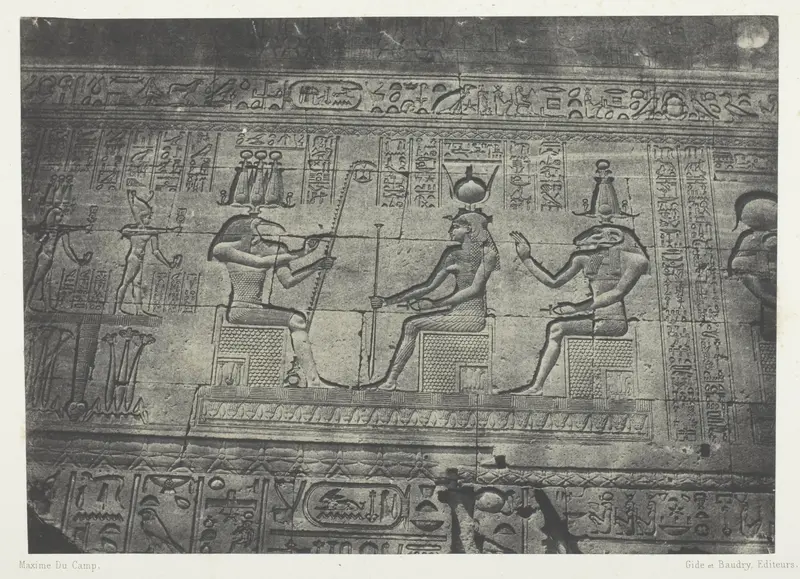 Grand Temple de Dendérah (Teutyres), Sculptures de la Façade Postérieure; Haute-Egypte, plate 19 from the album "Egypte, Nubie, Palestine et Syrie" (1852)