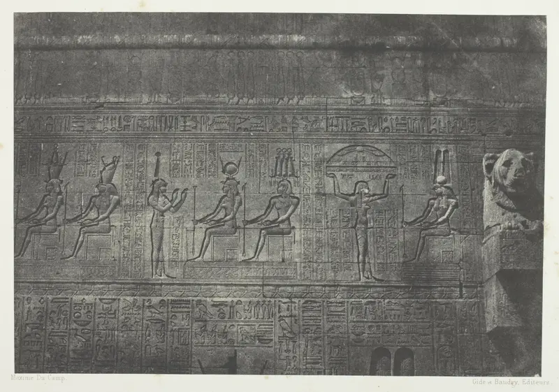Grand Temple de Dendérah (Teutyres), Sculptures de la Façade Postérieure; Haute-Egypte, plate 20 from the album "Egypte, Nubie, Palestine et Syrie" (1852)