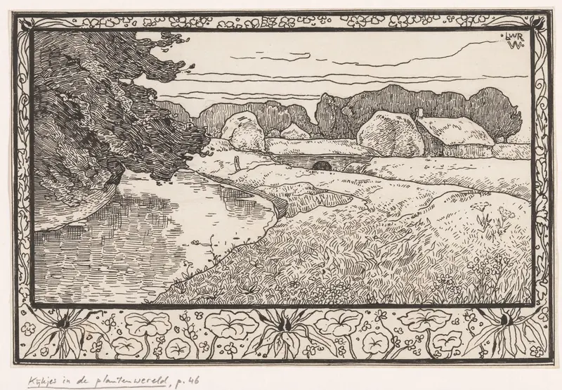 Grasland met water en boerderij Wall Art by Unknown - High-Resolution Digital Print
