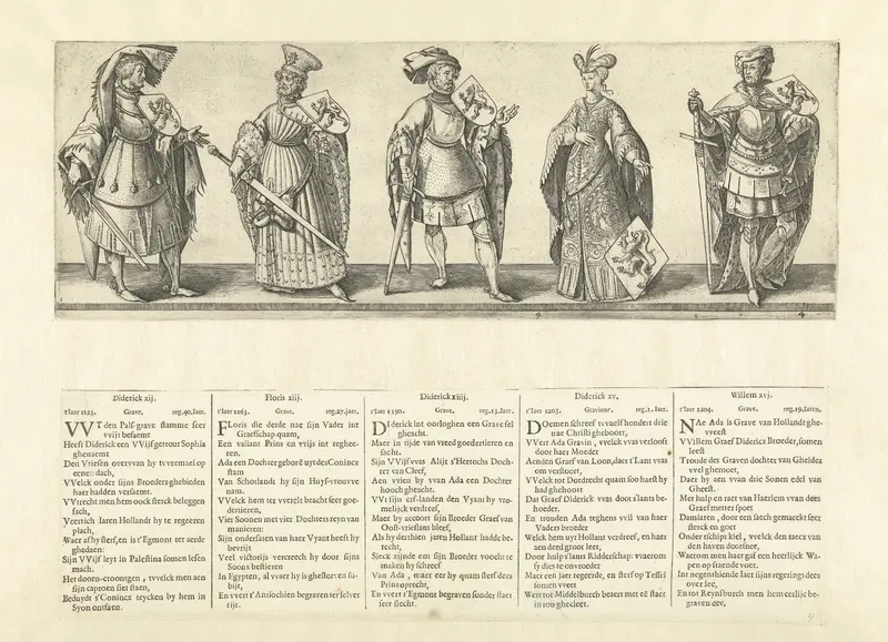 Graven Dirk XII, Floris XIII en Dirk XIV, gravin Ada ('Dirk XV') en graaf Willem XVI Wall Art by Hendrick Goltzius - High-Resolution Digital Print