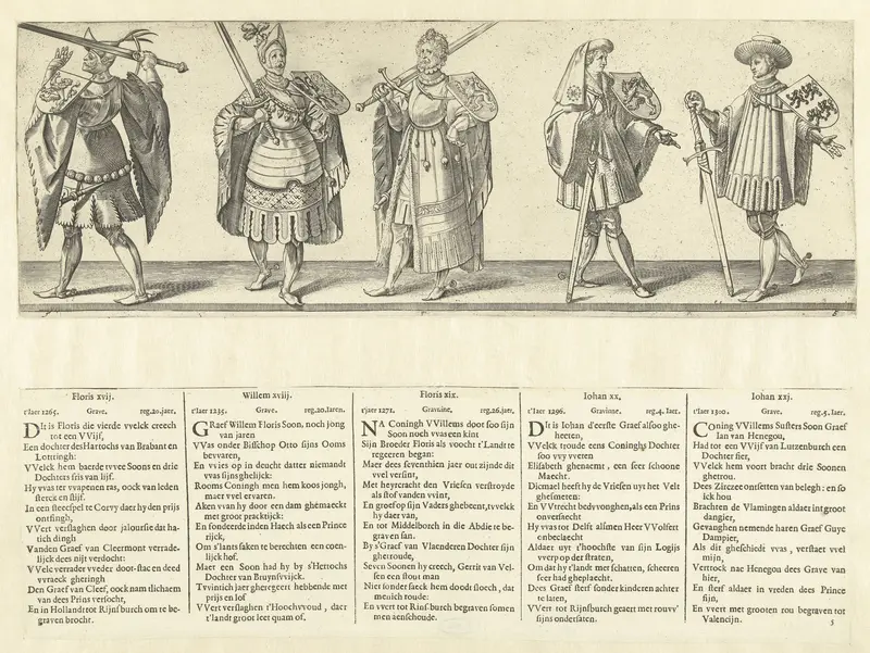 Graven Floris XVII, Willem XVIII, Floris XIX, Jan XX en Jan XXI Wall Art by Hendrick Goltzius - High-Resolution Digital Print