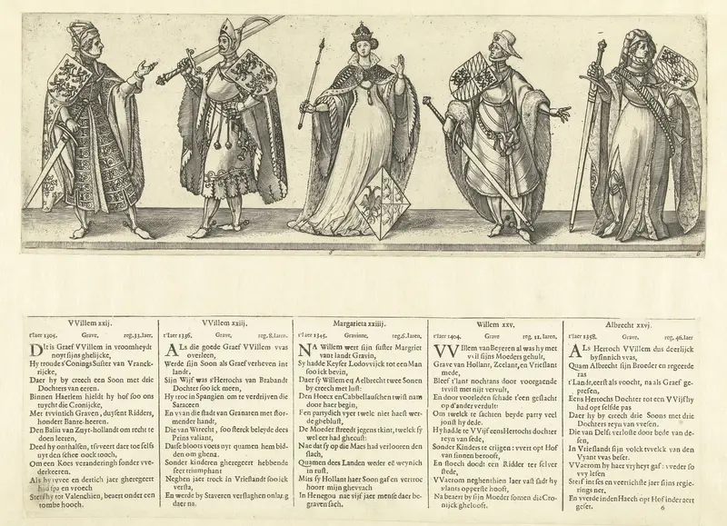 Graven Willem XXII en Willem XXIII, gravin Margaretha XXIV en graven Willem XXV en Albrecht XXVI Wall Art by Claes Jansz. Visscher (II) - High-Resolution Digital Print